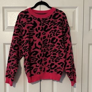 Pink and Black Leopard Print Sweater